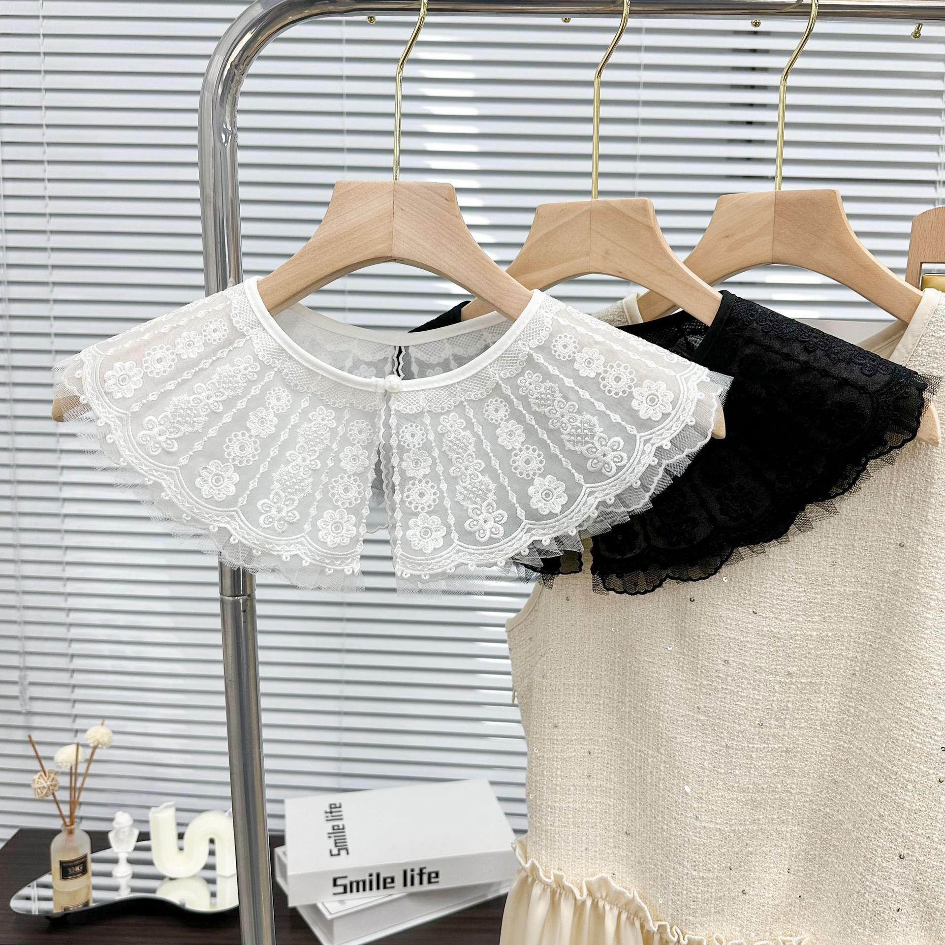 Oganza transparente encantador pequeño chal doble capa bordado encaje falso cuello niños otoño invierno chal accesorios