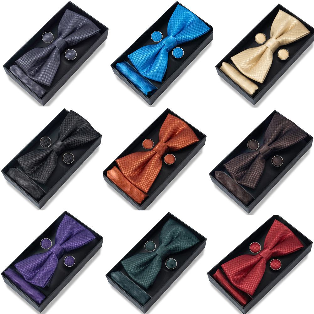 Manufacturer's Ready-Made New Men's High-End Gift Box Bow Tie Square Scarf Cufflink Set Fashion Business Formal Wear Accessories Gift Giving