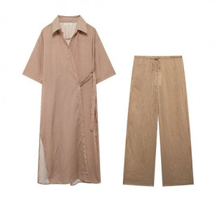 2024 cross-border wholesale 2024 summer casual comfortable striped Midi dress striped pyjamas suit 8-4253
