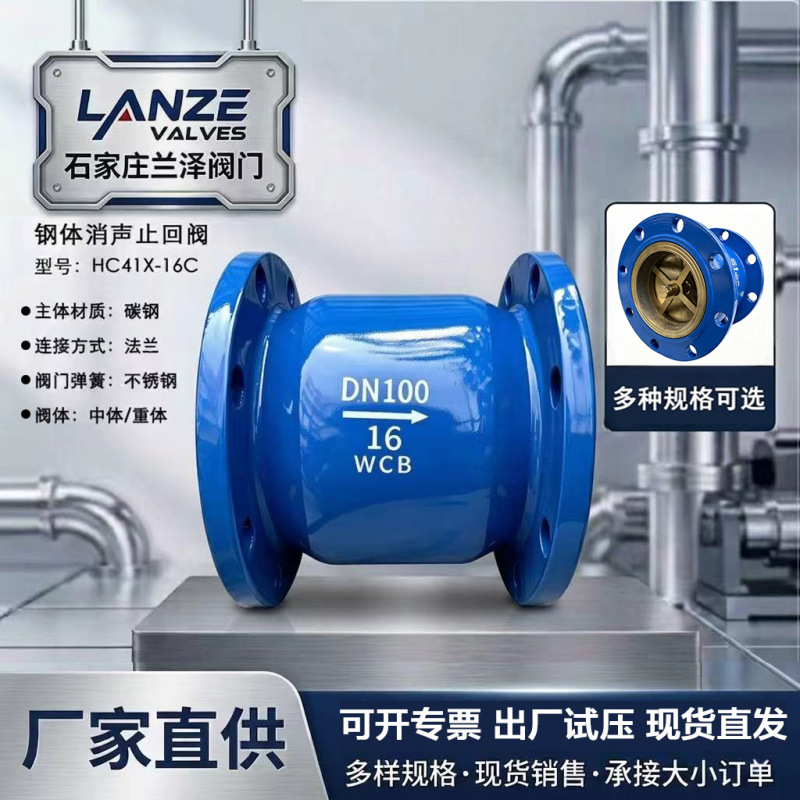 Hc41X Flange Steel Body Silencer Check Valve Stainless Steel Spring Anti-Backflow Slow-Closing One-Way Non-Return Valve Water
