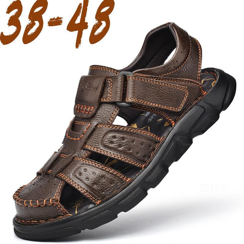New Men's Sandals 2024 Summer Cowhide Beach Summer Sports Europe Station