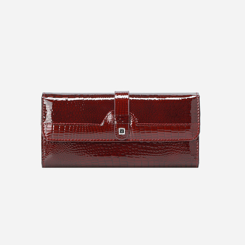 Luxury Women's Genuine Leather Tri-Fold Wallet Crocodile Embossed Patent Leather Large Capacity Top Grain Cowhide Long Purse Wholesale - Thumbnail 6