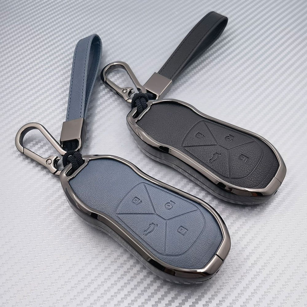Suitable For Xpeng P7 Key Cover Xpeng P5 Metal All-inclusive Xpeng G9 Double-sided Leather Car Key Case