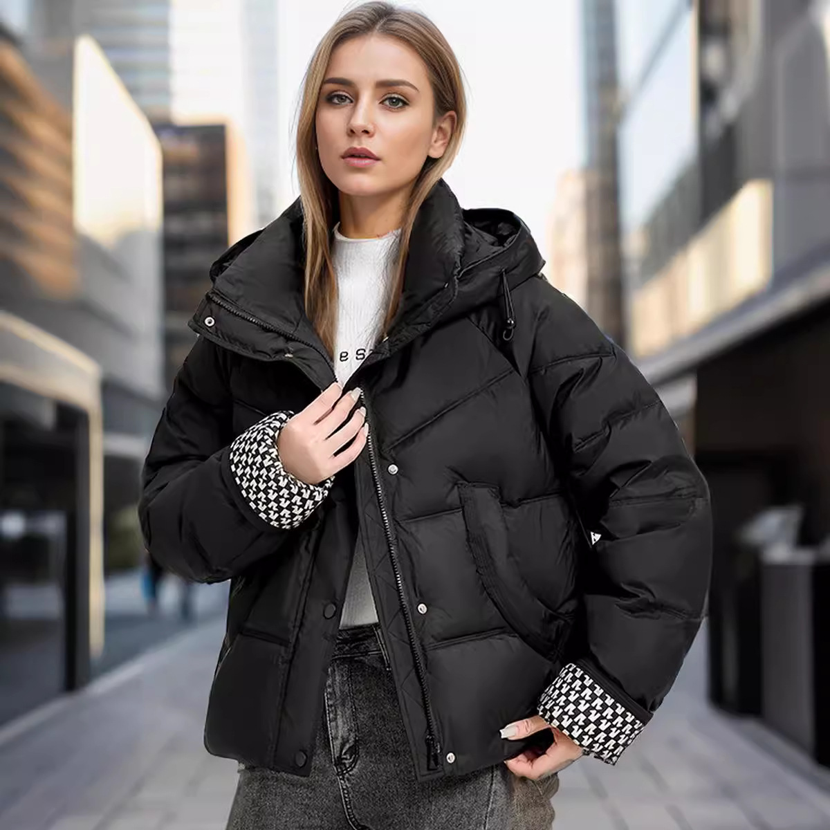 Daunenjacke für Damen im Winter, kurze Jacke im koreanischen Stil, mit Design-Gefühl, verdickte, lockere Baumwolle im westlichen Stil_voghion.com
