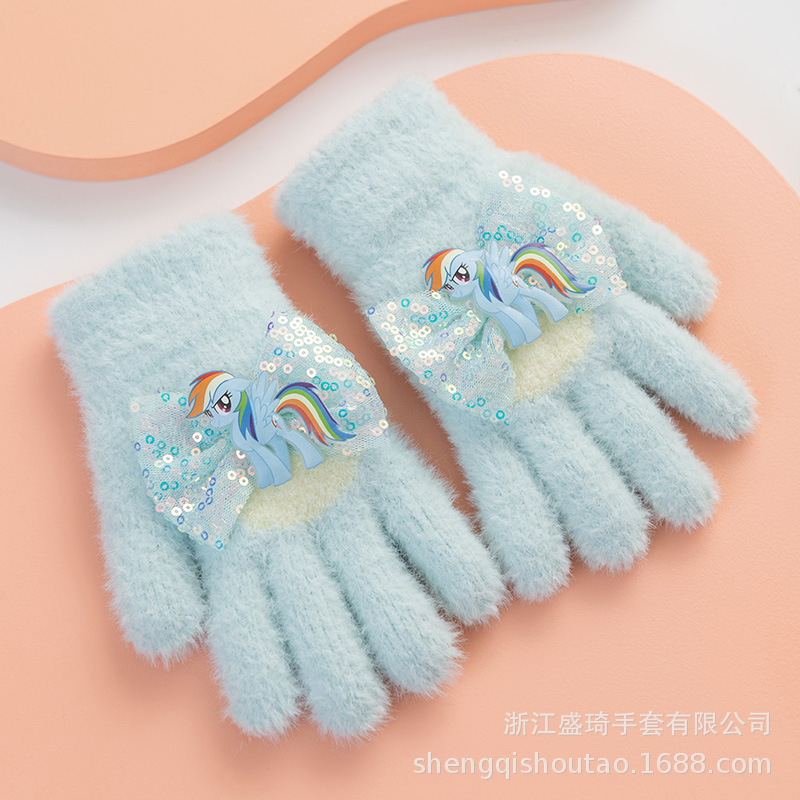 小马宝莉五指针织儿童手套户外学生骑车防寒保暖可爱卡通宝宝小孩|undefined