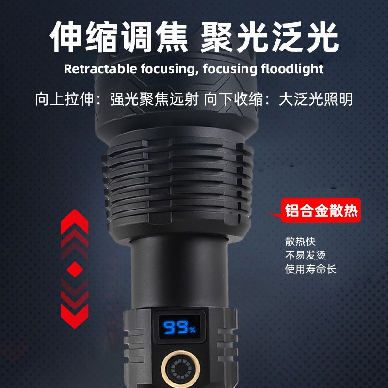 Nuevos productos transfronterizos XHP360 linterna de luz intensa multifuncional telescópica zoom linterna al aire libre tipo-c carga