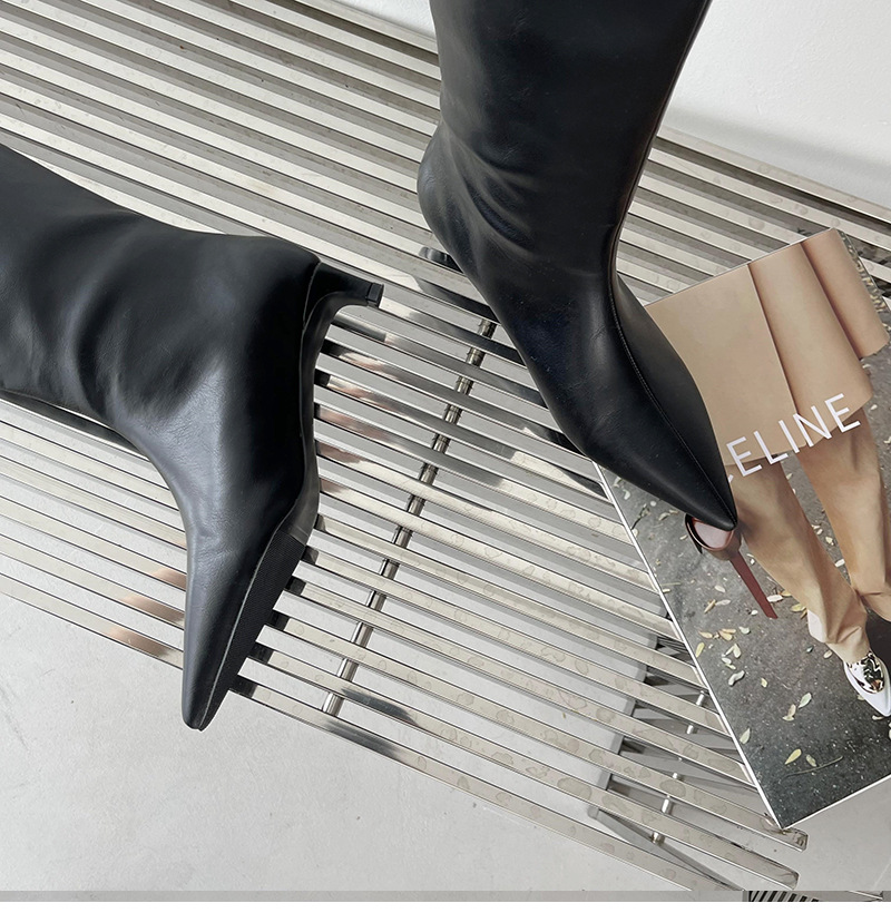 2024 Spring and Autumn Season New Versatile Simple Fashion Wide Korean Version Pointed Sleeve High Boots Soft Leather_voghion.com