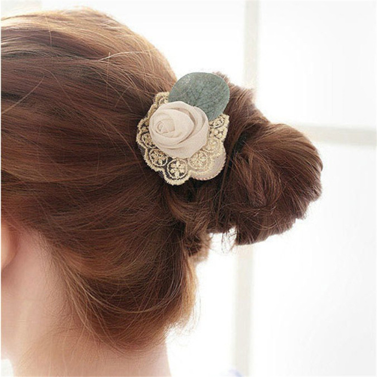 Corea del Sur nuevo tocado de gasa Rosa Botón de encaje banda de Pelo elástico cuerda de pelo de cristal tocado Flor al por mayor completa al por mayor
