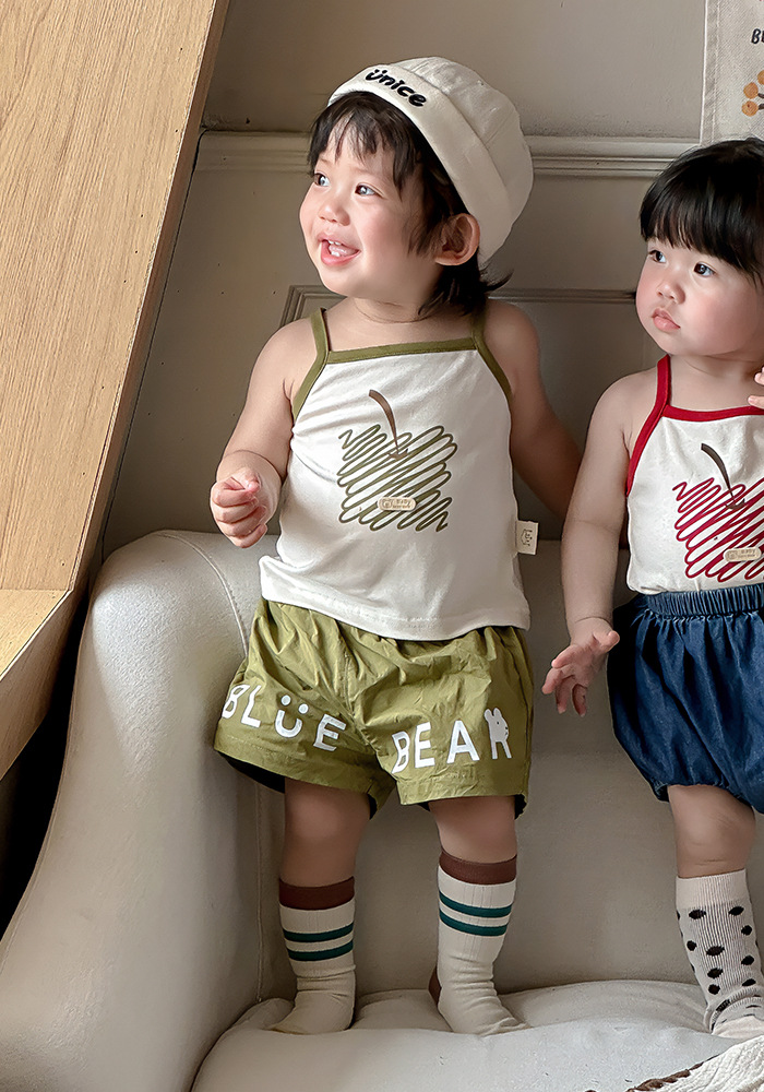 Ropa infantil japonesa para bebés y niños, estilo fino de verano, camisola de alta elasticidad, chaleco casual para bebés, top de dibujos animados lindo