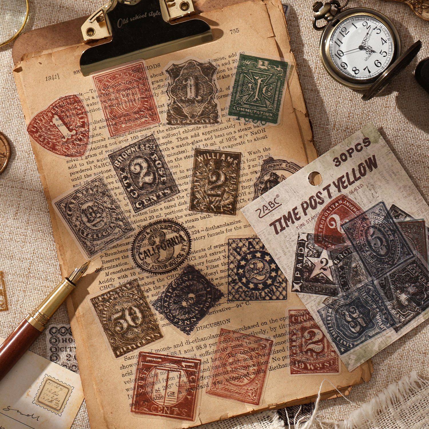 Impresión de la serie de años antiguos, paquete de pegatinas de pet transparente a prueba de agua, etiqueta de material de decoración de cuenta manual de bricolaje transfronterizo, etiqueta de sellado