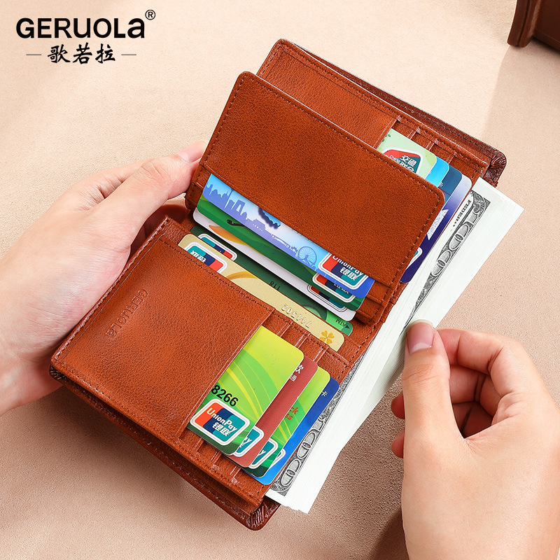 Wallet Cartera para hombre Cartera de cuero para hombre retro de cuero para hombre multifuncional rfid cepillo antirrobo Cartera de cuero