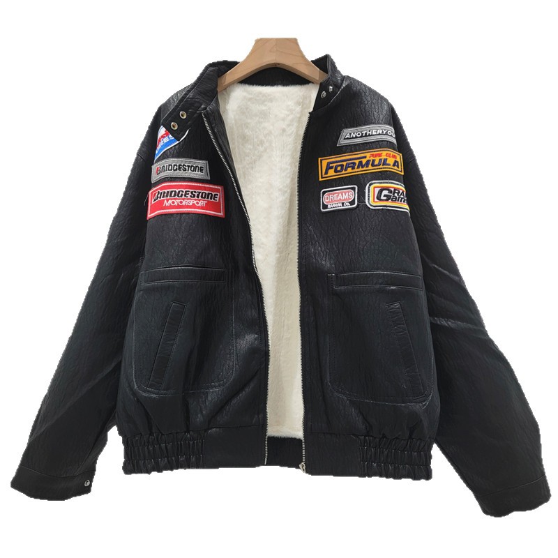 Vintage negro locomotora chaqueta de cuero mujer 2025 invierno nuevo veludo engrosado diseño sensación de chaqueta suelta de cuero PU image 5