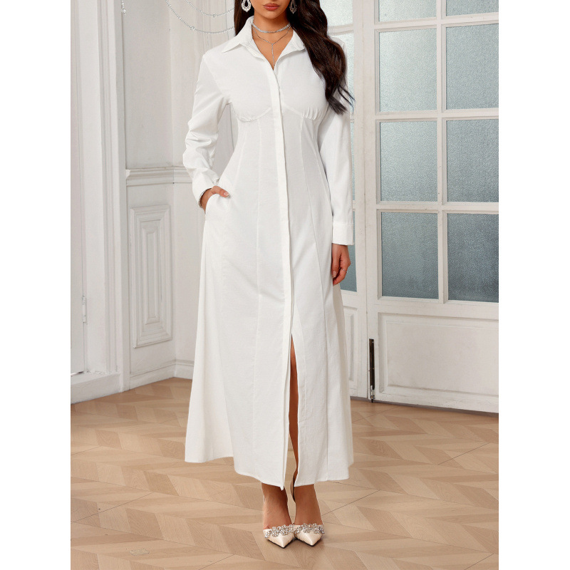 Elegant Solid Color Waist Cinched Dress Slimming Bodycon Vacation Dress For Women Stylish Comfortable Casual Holiday Summer Dress_ecoleips.com