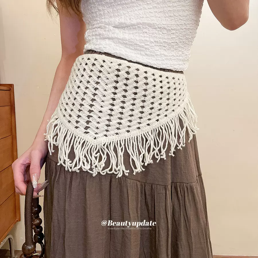 毛线编织镂空三角巾腰带一款两戴头巾时尚甜美腰链小众设计感腰饰