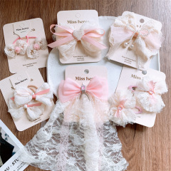 兒童網紗蝴蝶結髮夾劉海側邊碎發BB夾女童扎頭髮皮筋發圈對裝頭繩