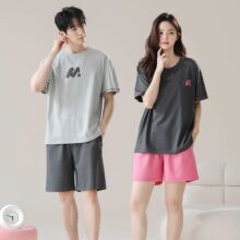 【抗菌棉】夏季情侣睡衣女士纯棉短袖拉架棉套头男家居服薄款套装