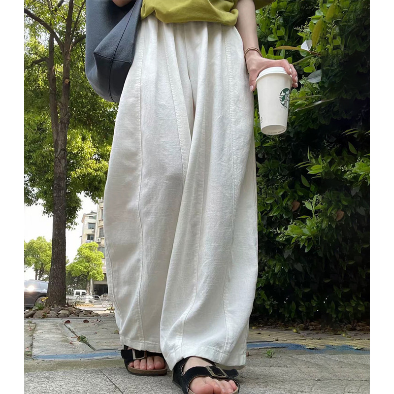Korean Style Lazy Style Drapey Tencel Cotton Wide-Leg Pants Summer Thin Loose Slimming High-Waisted Casual Pants