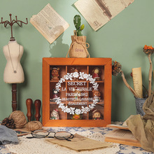 zakka复古带盖木盒杂货防尘收纳盒 手办首饰展示柜化妆品分格托盘