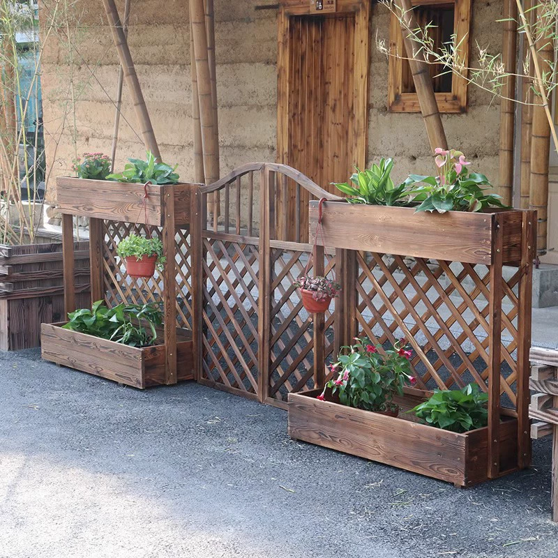 Цветочный горшок перегородка цветочная решетка посадочная коробка балкон антикоррозийный деревянный цветочный ящик карбонизированный массивный деревянный забор на крыше цветочный желоб на открытом воздухе