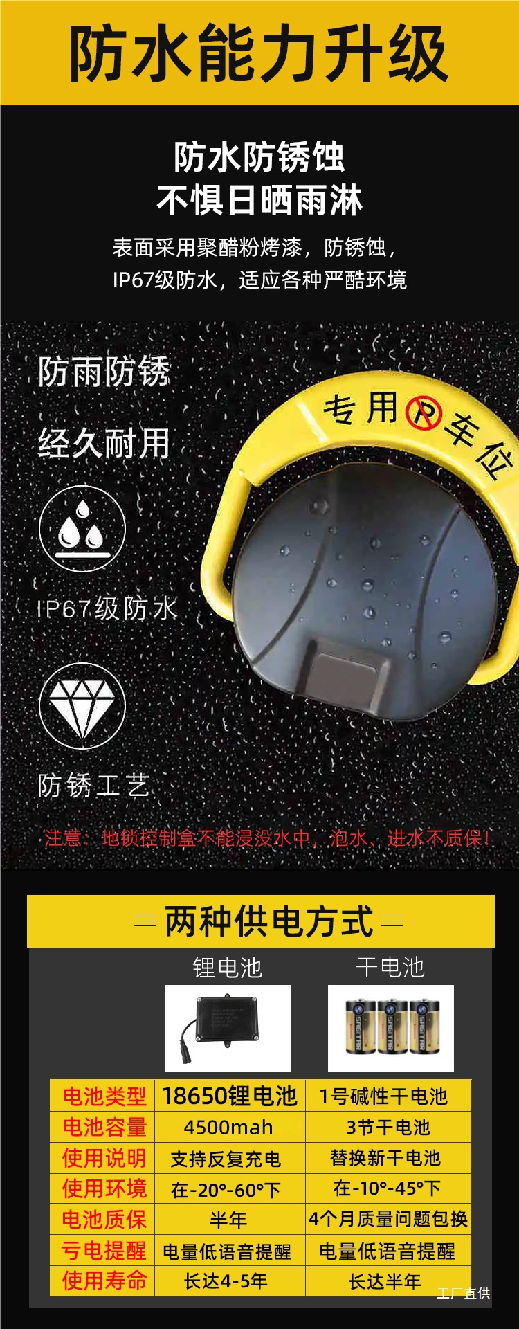 Smart Sensor Remote Control Parking Space Lock, Anti-Occupation Device, Thickened Anti-Collision Automatic Lifting, No-Drill Parking Pile