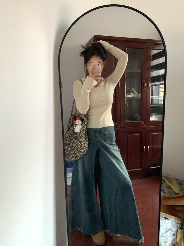 法式露锁骨针织衫打底衫女秋季内搭Polo翻领修身显瘦软糯长袖上衣|undefined