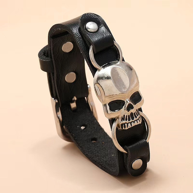 Europe and the United States cross-border supply simple personality skull Halloween ghost PU leather hand rope leather women's bracelet