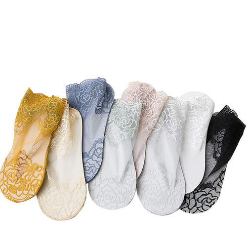 New lace socks thin cotton mid-calf stockings spring and summer sweat-absorbent non-slip invisible boat socks women's socks