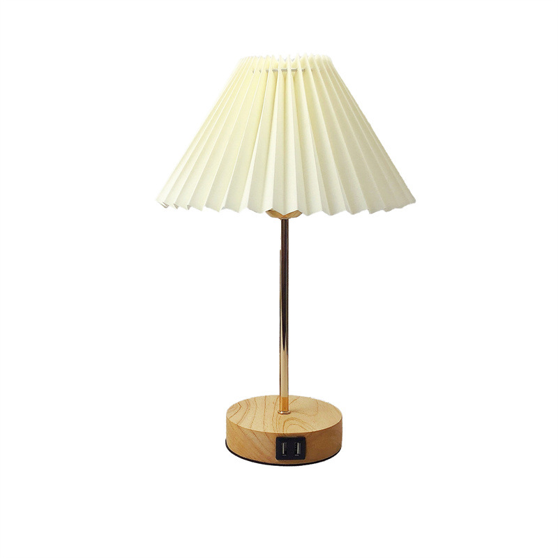 Lámpara de mesa plisada transfronteriza Corea del Sur Iluminación vintage Iluminación doble USB Lámpara de mesa pequeña decorativa Lámpara de mesa de aprendizaje