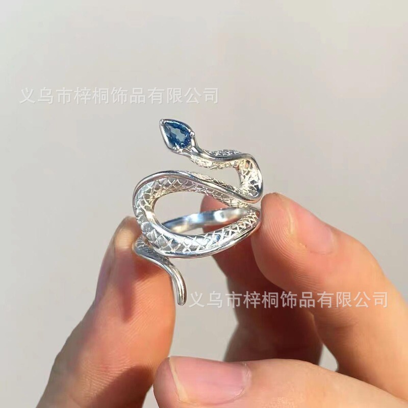 2025 Sea Blue Topaz Snake-Shaped Adjustable Ring with Creative Niche Design, High-End Feel, Ins-Style Minimalist Ring 2025 Sea Blue Topaz Snake-Shaped Adjustable Ring with Creative Niche Design, High-End Feel, Ins-Style Minimalist Ring