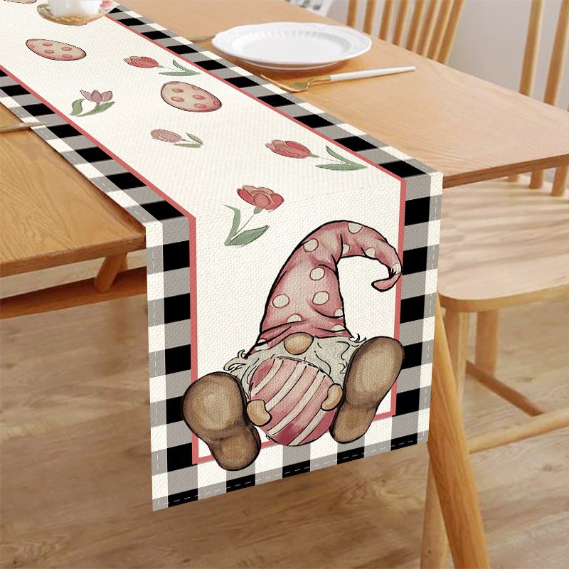 Camino de mesa de lino estampado de Pascua, estilo nórdico, para el hogar, sala de estar, aislamiento térmico, antimanchas, mantel para mesa de comedor, Amazon transfronterizo