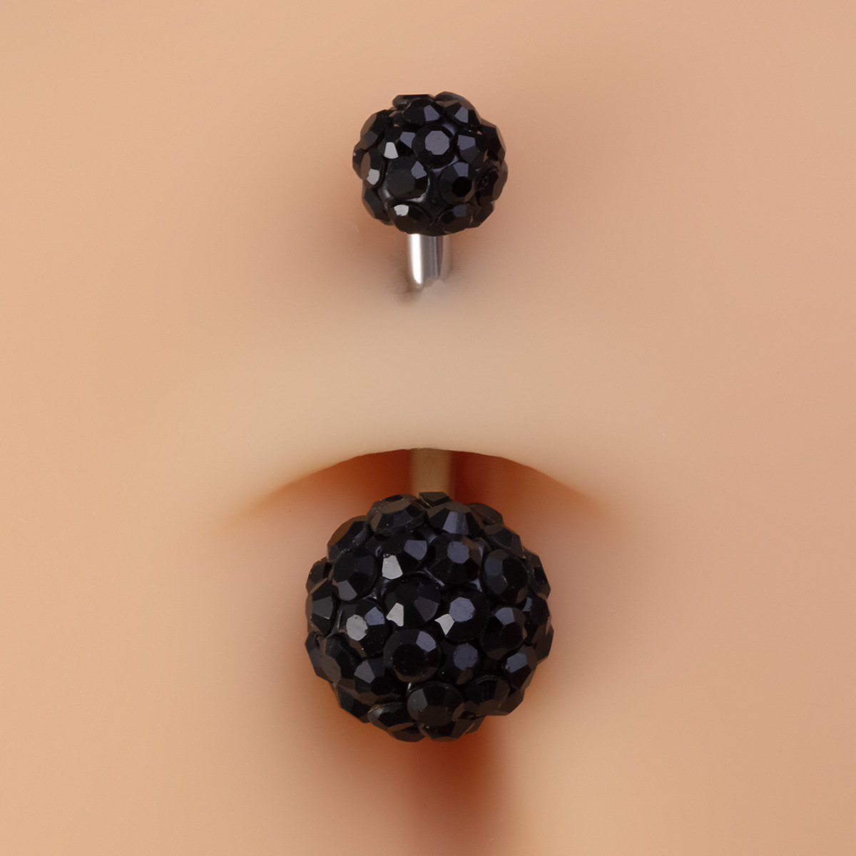 Belly Button Ring With Full Diamond Heart And Soft Clay Ball_voghion.com