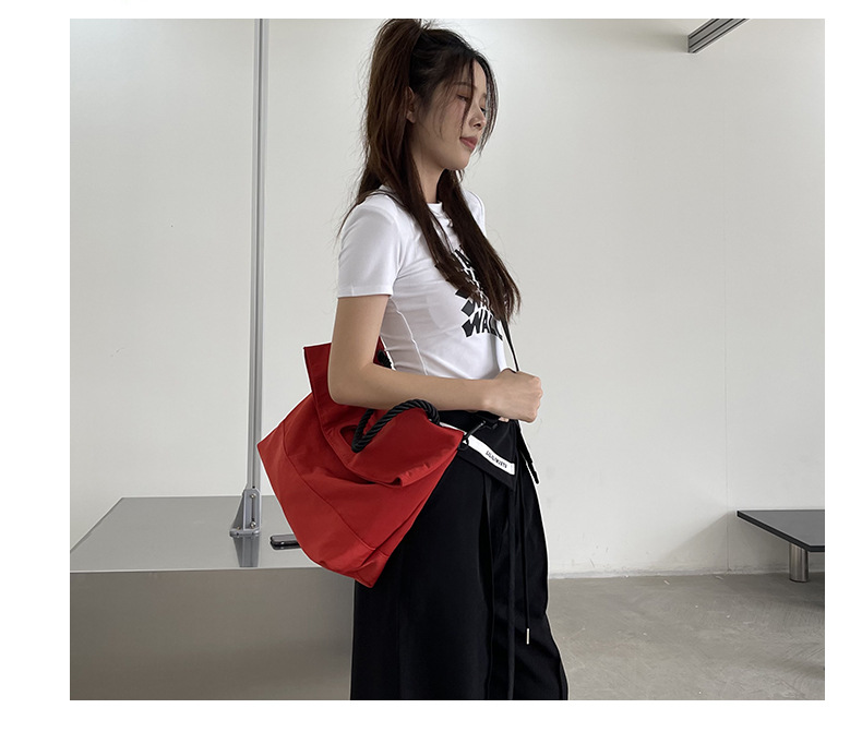 Casual bag women's trendy Oxford fabric large capacity single shoulder large bag wide shoulder strap simple woven tote bag_voghion.com