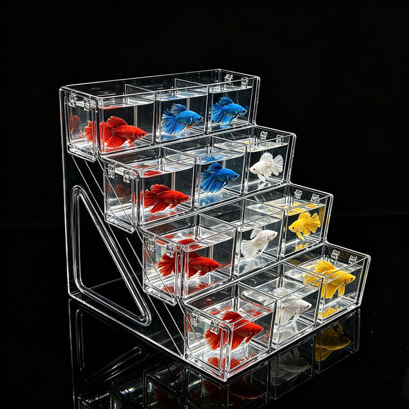 Fish tank with multiple compartments for isolating fry, breeding and hatching box for guppies, desktop aquascape decoration for small fish tanks Fish tank with multiple compartments for isolating fry, breeding and hatching box for guppies, desktop aquascape decoration for small fish tanks