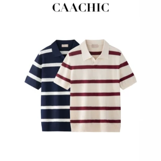 CAACHIC意式复古撞色针织Polo衫男夏季短袖翻领透气薄款休闲上衣
