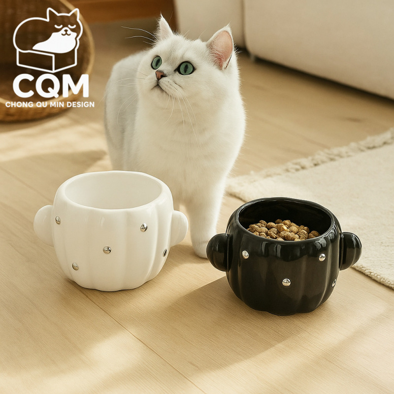 超稳加高不易打翻猫碗陶瓷碗猫咪水碗保护颈椎大口径餐盘防蚂蚁|undefined