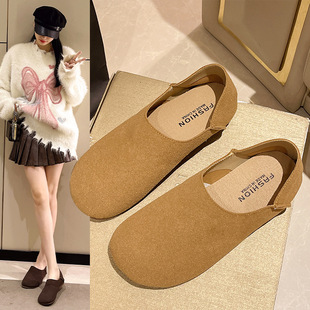 35-43 plus size women's shoes 41 to 43 wide fat feet autumn pea lofu single shoes flat bottom bakken shoes bocken 42