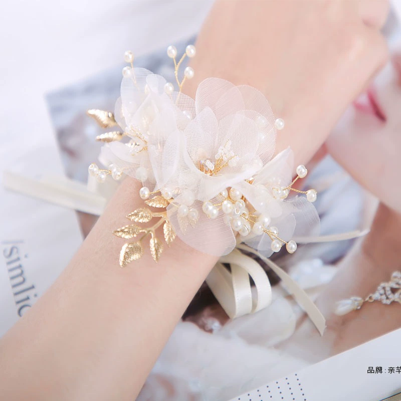 Ф Floral браслет-цветок для невесты, цветочный, для подружек невесты, цвет шампанского