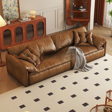 复古风大象耳朵皮沙发皮艺沙发客厅小户型直排复古云朵油蜡皮奢华