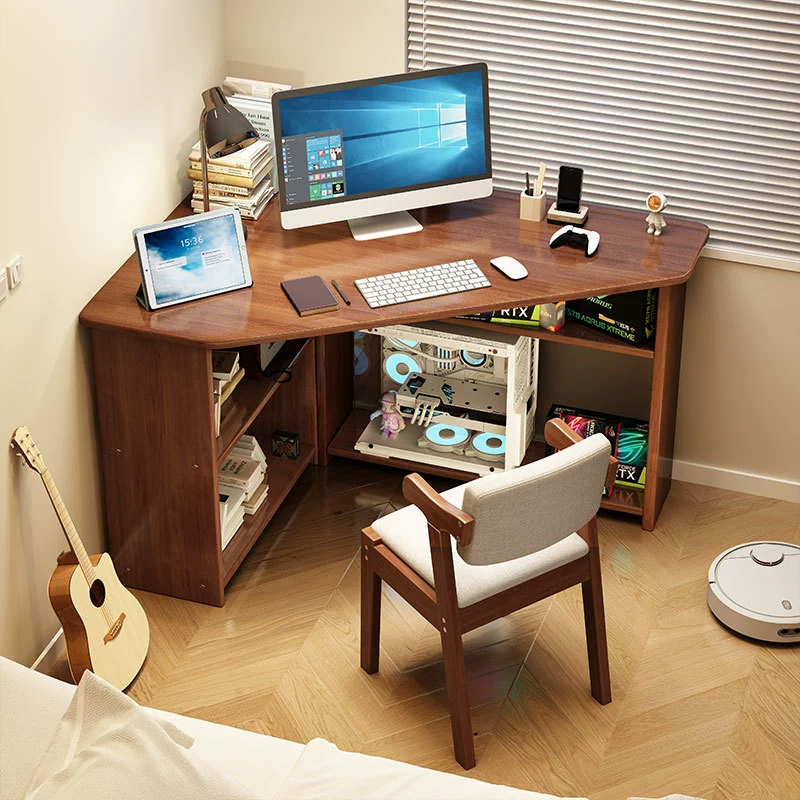 Угловой стол из цельного дерева, угловой стол для спальни, студенческий письменный стол, домашний книжный шкаф, встроенный настенный треугольный компьютерный стол