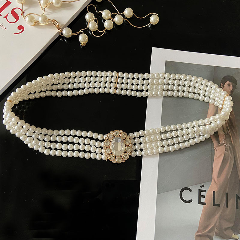 Wholesale Full Pearl Braided Rhinestone Inlaid Beaded Elastic Belt Nihaojewelry display picture 7