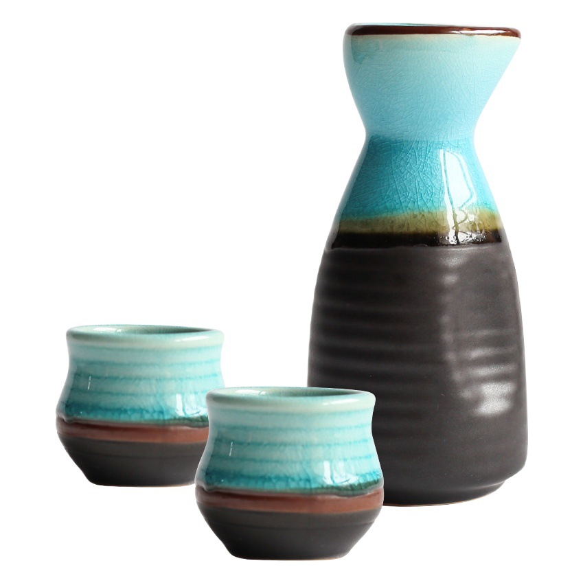 Cruzar la frontera de estilo japonés claro olla de vino comercial jujiu casa vino conjunto pequeña botella de vino separador de vino claro copa de vino hielo grieta porcelana vino conjunto traje