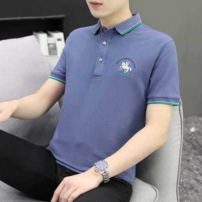 Short sleeved Polo Men's shirts summer New Youth Korean Edition Embroidery Lapel leisure time men's wear Base coat jacket