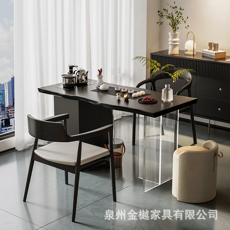 アクリル侘び寂び風無垢材茶テーブルと椅子の組み合わせ、家庭用バルコニー、小規模住宅用茶卓、カスタムメイドのレジャー家具|undefined