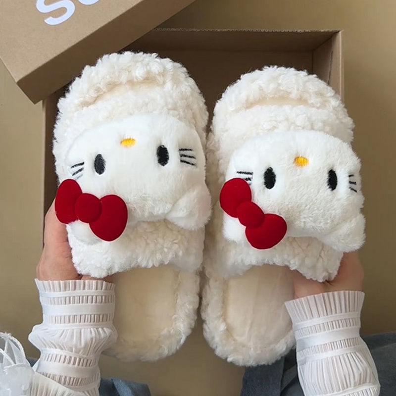 Kt feline vello zapatillas de invierno nuevo estilo de moda universal zapatillas de algodón caliente
