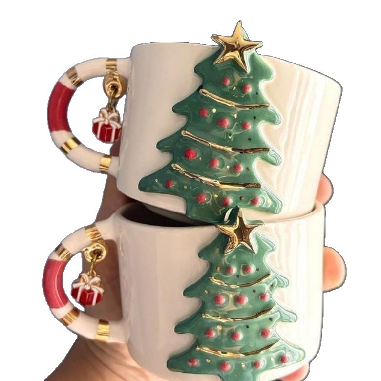 Navidad árbol de Navidad tridimensional taza de cerámica Qin Sheng taza de cerámica festivales regalos de Navidad taza de café regalos