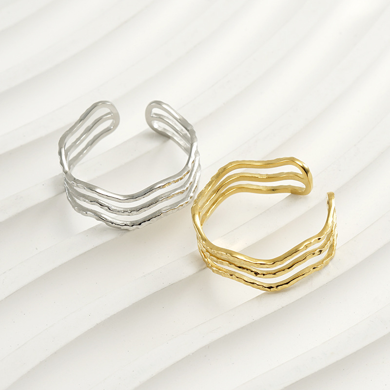 Retro Solid Color Stainless Steel Plating Hollow Out Open Ring 1 Piece