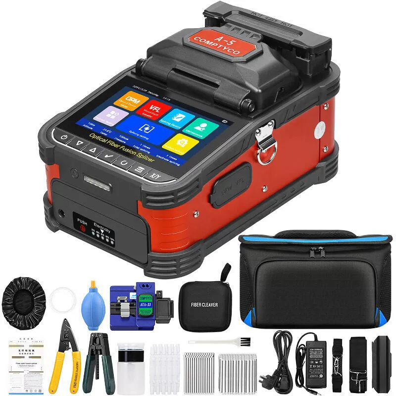 A-5 touch screen fully automatic fusion splicer 6 motor fiber optic cable splicer with red light power meter jumper 10 languages