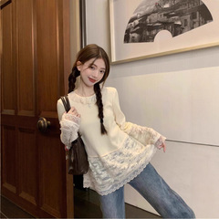 【自家工厂现货】蕾丝花边领针织打底衫2025新款女甜酷风穿搭潮