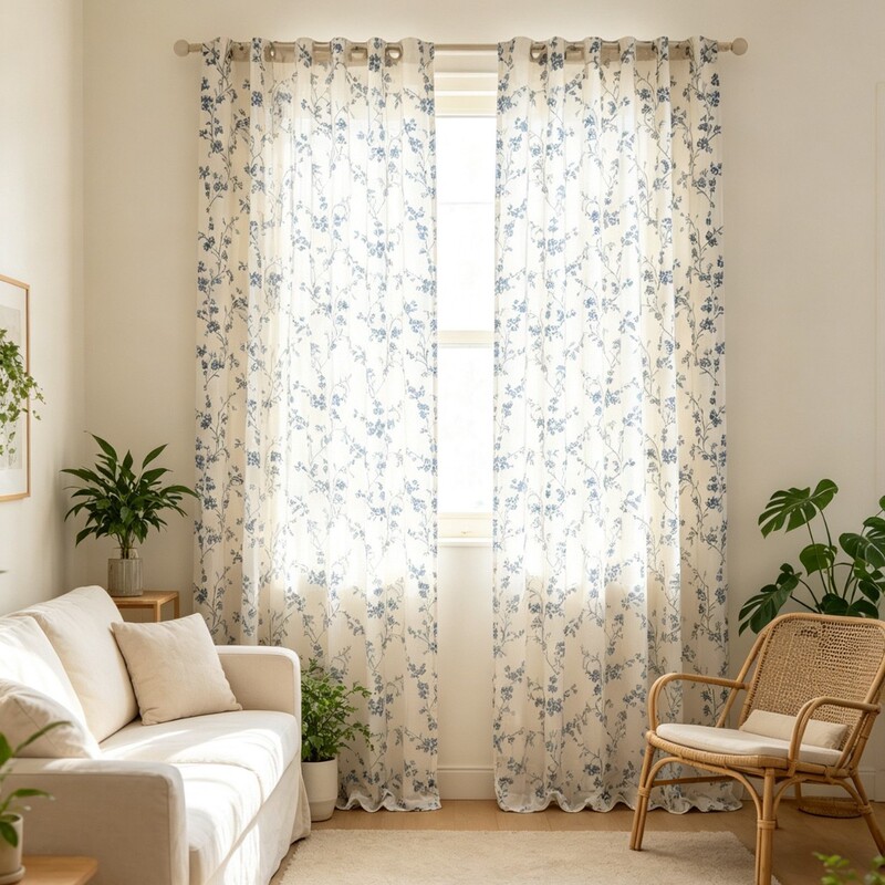 Cross-border linen farmhouse curtains, blue floral curtains for bedroom, living room, kitchen, sun-blocking decorative curtains, half curtains, short curtains Cross-border linen farmhouse curtains, blue floral curtains for bedroom, living room, kitchen, sun-blocking decorative curtains, half curtains, short curtains