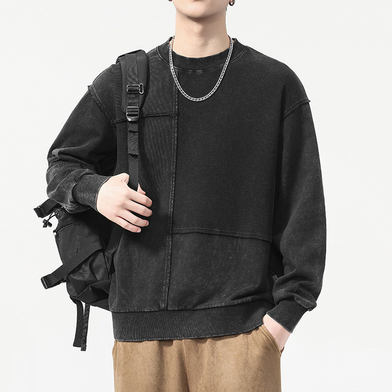 安洋美式复古卫衣男2025秋季新款宽松休闲上衣服潮流圆领套头长袖|undefined